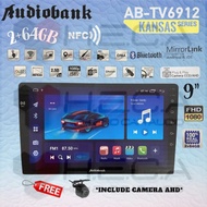 Audiobank KANSAS Series NFC 2/64 GB Android 9" Inch Head Unit AB-TV6912 Double Din Tape Mobil + Came