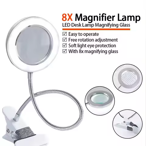 8X Magnifier Lamp LED Desk Lamp Magnifying Glass With Clamp USB Cold Light for Read Repair Tattoo Ma