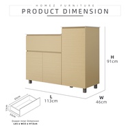 KitchenZ 3.7FT Gas Cabinet White Solid Surface Table Top Drawer Almari Natural Oak / White Wash Gas 