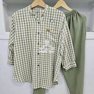 New Onesett Combinasi Crinkle JUMBO Setelan Wanita Crinkle Motif Salur Combinasi