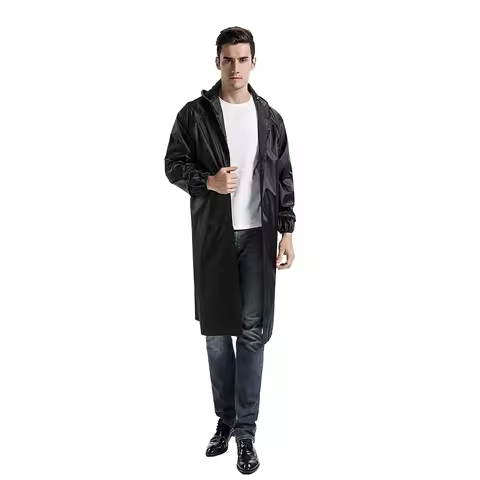 Black Double Layer Double Pocket Long Raincoat For Men Father Rain Gear Outdoor RainWear Waterproof 