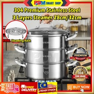 PDM Premium 304 Stainless Steel Three-layer Steamer Induction Cooker Steamer with composite bottom Soup Pot 28cm/32cm