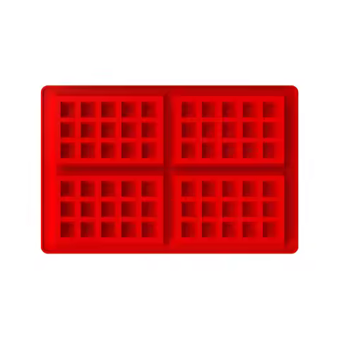 4-Cavity Silicone Waffle Maker Mold | Square Red Non-Stick Baking Pan | 14x9cm DIY Chocolate Cookie 