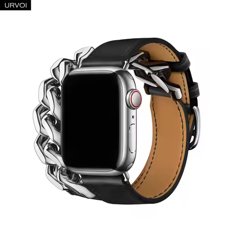 URVOI Leather Gourmette Metal Double Tour for Apple Watch Strap Ultra 3 2 series 11 10 9 8 SE leathe