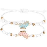 Aluinn BFF Butterfly Bracelets for 2-Butterfly Matching Bracelets Adjustable Strand Bead Best Friend