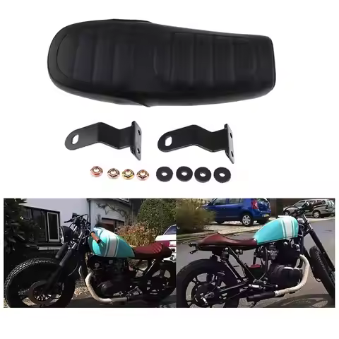 Motorcycle Seat 63cm Black Vintage Style Flat Cushion Universal Cafe Racer Bench for Chopper Custom 