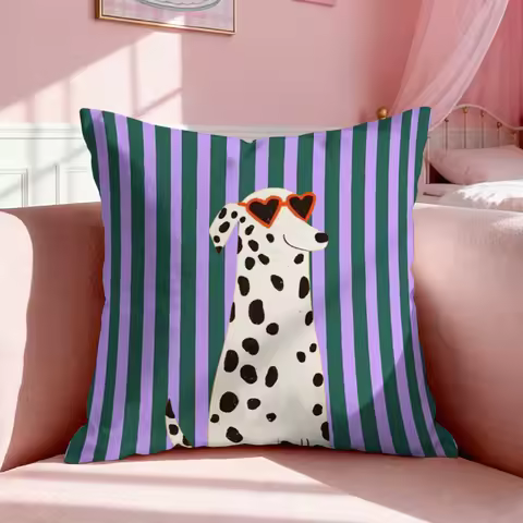 1pc Cute Dalmatian Dog Print Throw Pillow Cover, 2D Double-Sided Polyester Cushion Case, Colorful St