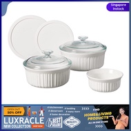 [sgstock] CorningWare French White 7 Piece Ceramic Bakeware Set | Microwave, Oven, Fridge, Freezer, and Dishwasher Safe