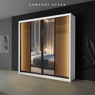 FREE INSTALLATION Premium LED sensor light wardrobe 6x8, 8x8 Anti Jump Sliding Door Wardrobe | Almar