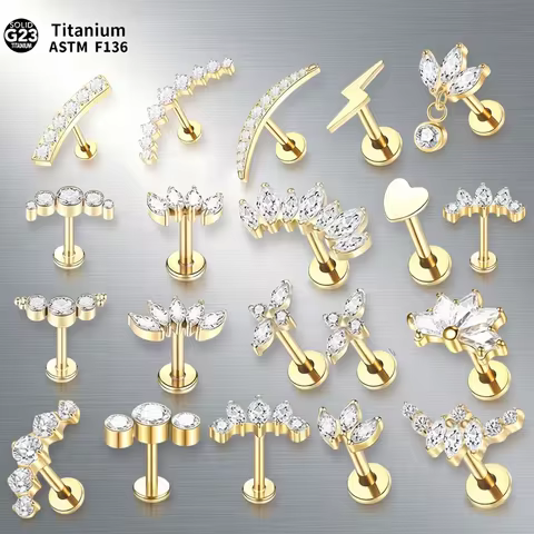 1PC Implant Grade Titanium Zircon Stud Earring Internally Threaded Star Labret Piercing Lip Monroe H