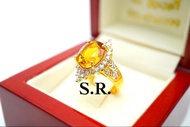 S.R.ผ่อน0%นาน3เดือน แหวนบุษราคัมแท้ล้อมเพชร แหวนทอง แหวนเพชร แหวนทอง 1 บาท น้ำหนักบุษราคัม 10 กะรัตล