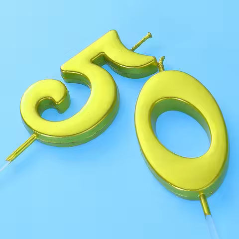 2pcs 50 Birthday Number Decoration Bithday Cake Topper Candles Party Supplies (Number 5 and 0 Golden