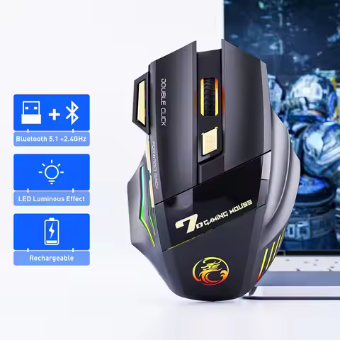 Wireless Gaming Mouse USB IMICE GW-X7 3200DPI Dual Mode Rechargeable 7 Keys 2.4Ghz Silent Mouse Blue