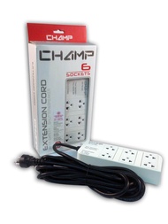 Champ รางปลั๊กไฟ มาตราฐานมอก.2432-2555 เต้าเสียบ 6 ช่อง สายไฟยาว 5 เมตร รับกระแสไฟสูงสุด 3500 วัตต์ 