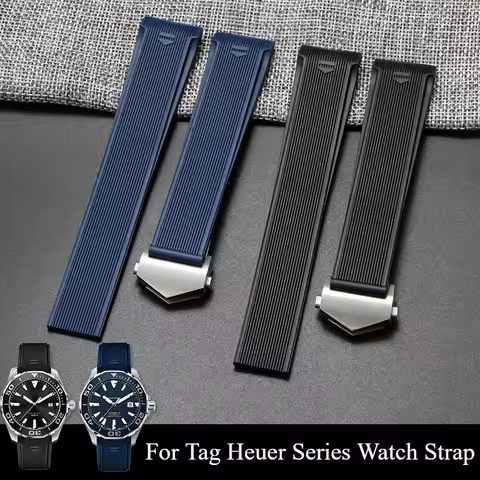 22mm Lightweight Breathable Non-slip Silicone Watchbands for Tag Heuer Aquaracer Series Black Blue S