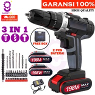 Bor Listrik 1 Set Lengkap 198VF 10mm Reversible/ Bor Listrik Modern Tanpa Kabel Cordless Real 68VF/ Bor Listrik Baterai Charger Cas Electric Drill Cordless 88VF/ Mesin Bor Listrik Modern Fullset Drill Besi Kuat 21VF/ Bor Tangan Listrik Murah Multifungsi