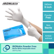 IRONskin Powder Free Nitrile White Disposable Gloves M3.5g 100 Pcs/Box Cleaning General Multipurpose