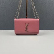 YSL 豆沙色銀扣魚子醬牛皮Kate鏈條包