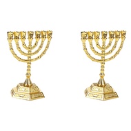 2X Golden Jewish Menorah Candle-Holders Religions Candelabra Hanukkah Candlesticks 7 Branch Menorah 