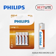 PHILIPS R03L4B/97 LONGLIFE AAA 4UNITS BATTERY R03 MICRO 1.5V ZINC CHLORIDE