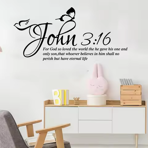 Modern Bible Verse John 3:16 Wall Sticker Bedroom Butterfly Christian Inspirational Quote Wall Decal