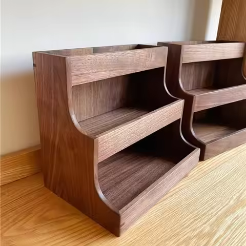 Black Walnut Wood 3-Tier Storage Shelf Coffee Tea Desktop Organizer Living Room Display Rack Kitchen