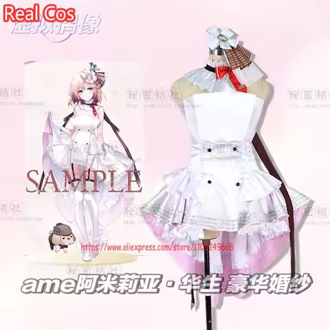 RealCos Vtuber Hololive English Hololive EN Ame Watson Amelia Cosplay Costume White Wedding Dresses 