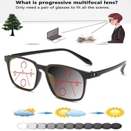 Without Screws Fashion Lightweight TR90 Rectangle Photochromic Gray Progressive Multi-focal Reading Glasses +0.75 To +4