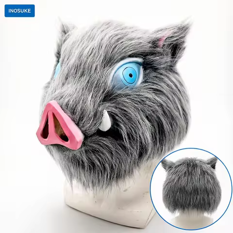2026 Inosuke Hashibira Mask Helmet Cosplay Hood Hair Pig Mask Headwear Halloween Carnival Costume Pr