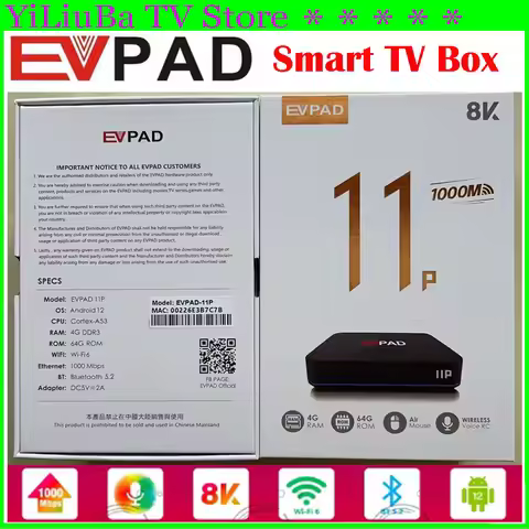[Genuine]EVPAD 11P Super Smart TV box Android12 4GB 64GB 8KUHD 1000M Ethernet Hot in Singapore JP Ko