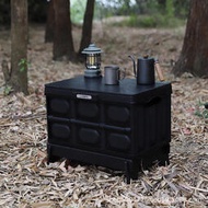 戶外露營摺疊收納箱木蓋工業風黑色咖啡桌多功能儲物箱車載後備箱