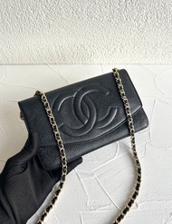 中古二手包 Chanel黑色魚子醬皮革WOC 側背包 斜背包 肩背包 皮夾