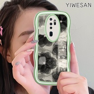 YIWESAN Casing Ponsel untuk OPPO A5 2020 A9 2020 A31 2020 A8 A16K A16E Case Fashion bunga hitam HP gelombang kreatif pelindung ponsel Kesing silikon tahan guncangan cangkang perlindungan lensa kamera Casing lembut bening Softcase