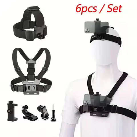 Action Camera Accessories Kit Head Strap Chest Strap Mount Adjustable Holder for GoPro Phone DJI Osm
