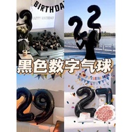 Ins Xiaohongshu Birthday Number Balloon 60-107cm Black Aluminum Film Children's Birthday Party Decor