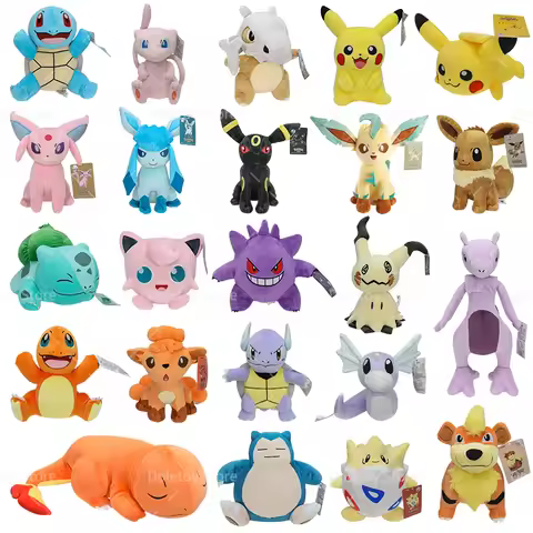 Original Pokemon Plush Eevee Gengar Sleeping Charmander Mimikyu Cubone Kyogre Bulbasaur Kawaii Pikac