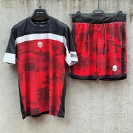 Hy He checkered men's clothing set with 5d printed red and banana green marbles, mixed color fabric,
