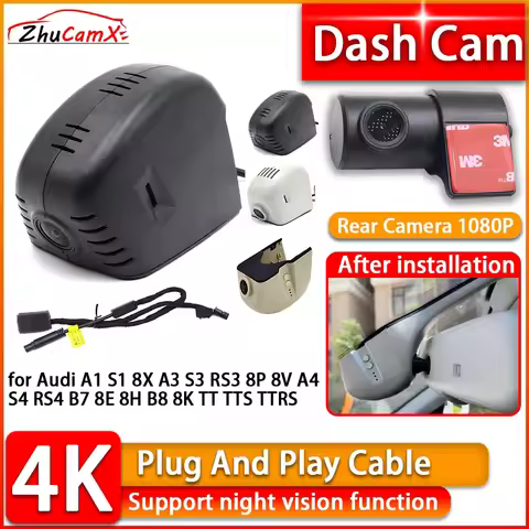 Wiifi 4K Dash Cam for Audi A1 S1 8X A3 S3 RS3 8P 8V A4 S4 RS4 B7 8E 8H B8 8K TT TTS TTRS DVR Front R
