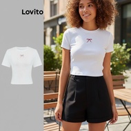 Lovito Casual T-Shirt Plain Bow T-Shirt for Women L104ED865\5
