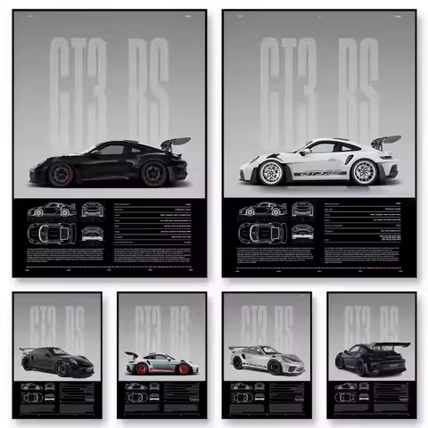 Minimalist 911 GT3-RS 718 GT4 RS Hyper Car Sports Car Supercar Poster Canvas Painting Wall Art Pictu