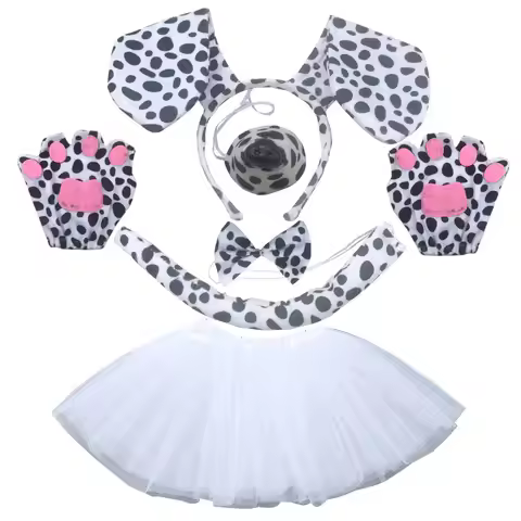 Animal Dog Dalmatian Headband Tie Tail Tutu Skirt for Kids Girl Women Party Birthday Halloween Costu