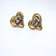 Chanel Vintage 95P寶石藍色琉璃鍍金 愛心耳環