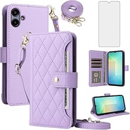 Phone Case for Samsung Galaxy A05 Wallet Cell Cover with Tempered Glass Screen Protector Strap Flip 