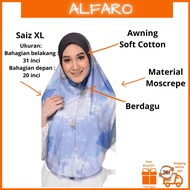Tudung Sarung Berdagu Labuh Printed Saiz XL Mosscrepe Awning Soft Cotton Tagging Alfaro Ironless Tudung Malas Corak