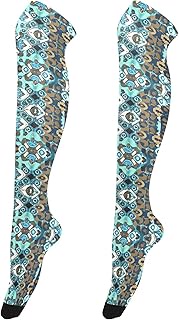 over Knee Stocking Socks Stockings for Women Thigh High Brown Teal Floral Tights Floral Femboy Socks