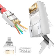 ZoeRax gold plated pass through connectors modular data plug shielded RJ45 Cat6A Cat7 3 pins 8P8C 50