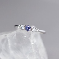 迷人藍紫-頂級坦桑石丹泉石3mm-純銀細戒指-12月誕生石