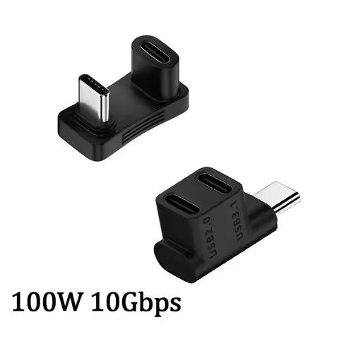 180 Degree U-shaped 100W USB 3.2 Type C Male to female 1 to 2 Adapter OTG 10Gbps Fast Data 4K Tablet