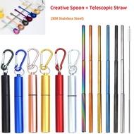 Telescopic Straw 304 Stainless Steel Metal Straw With Cleaning Brush Portable Drinking Straw Set