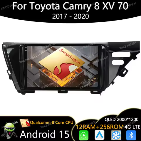 Android 15 Car Radio For Toyota Camry 8 XV 70 2017 - 2020 Head Unit Multimedia Video Player BT QLED 